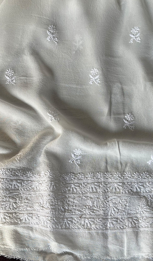 Lucknowi Handcrafted Pure Silk Georgette Chikankari Unstitched Men's Kurta Fabric - HONC026904