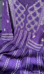 Load image into Gallery viewer, Women's Lakhnavi Handcrafted Mul Chanderi Chikankari Kurta, Dupatta ,Matching Slip And Pant Set - HONC0249449