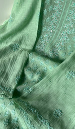 Load image into Gallery viewer, Saziya Women's Lakhnavi Handcrafted Mul Chanderi Semi - Stitched Kurta And Dupatta Set - HONC0253605