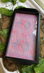 Load image into Gallery viewer, Handcrafted Chikankari Tray with Two Coasters – Wooden Frame - HONC0310956