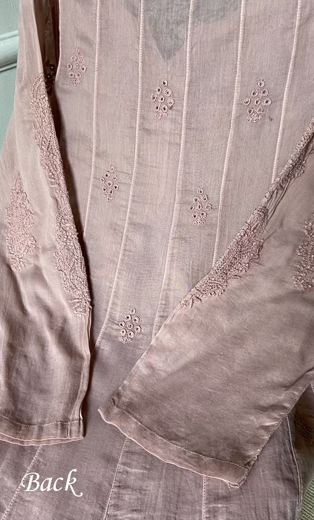 Alamzaib Women's Lucknowi Handcrafted Cotton Chikankari Anarkali Dress - HONC0206775