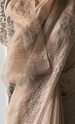 Load image into Gallery viewer, Women's Lucknowi Handcrafted Pure Organza Silk Chikankari Saree - HONC0296091