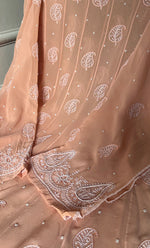 Load image into Gallery viewer, Women's Lakhnavi Handcrafted Pure Silk Georgette Unstitched Chikankari Anarkali And Dupatta Set- HONC0258457