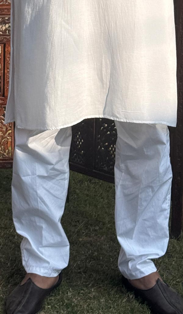 Men's Lucknowi Handcrafted Linen Cotton Chikankari Kurta - HONC0253037