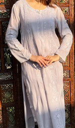 Load image into Gallery viewer, Women's Lakhnavi Handcrafted Viscose Georgette Chikankari Kurti - HONC02078420