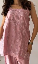 将图像加载到图库查看器中, Amreena Women's Lakhnavi Handcrafted Chanderi Silk Chikankari Top And Pant Set - HONC0373522