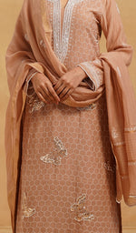 将图像加载到图库查看器中, Women's Lakhnavi Handcrafted Mul Chanderi Chikankari Stitched Kurta, Dupatta And Pant Set - HONC0244565