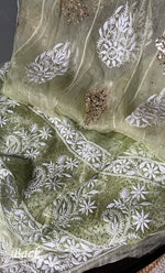 Load image into Gallery viewer, Women's Lakhnavi Handcrafted Bridal Pure Organza Silk  Chikankari Lehenga Set - HONC0294021