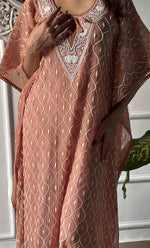 Load image into Gallery viewer, Rabia Women's Lucknowi Handcrafted Mul chanderi Chikankari Kaftan - HONC0326228