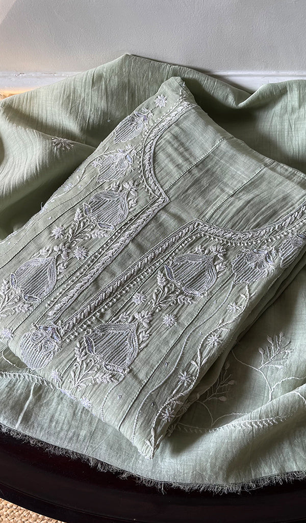 Laiba Women's Lakhnavi Handcrafted Mul Chanderi Semi - Stitched Anarkali And Dupatta Set - HONC0275212