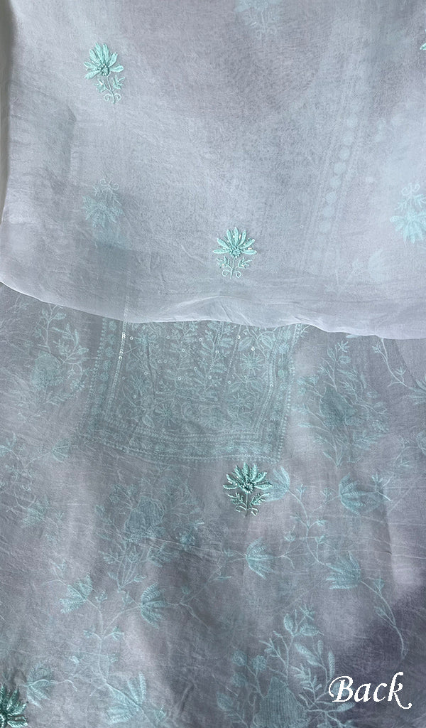 Women's Lakhnavi Handcrafted Pure Organza Chikankari Unstitched Kurta And Dupatta Set- HONC0271904