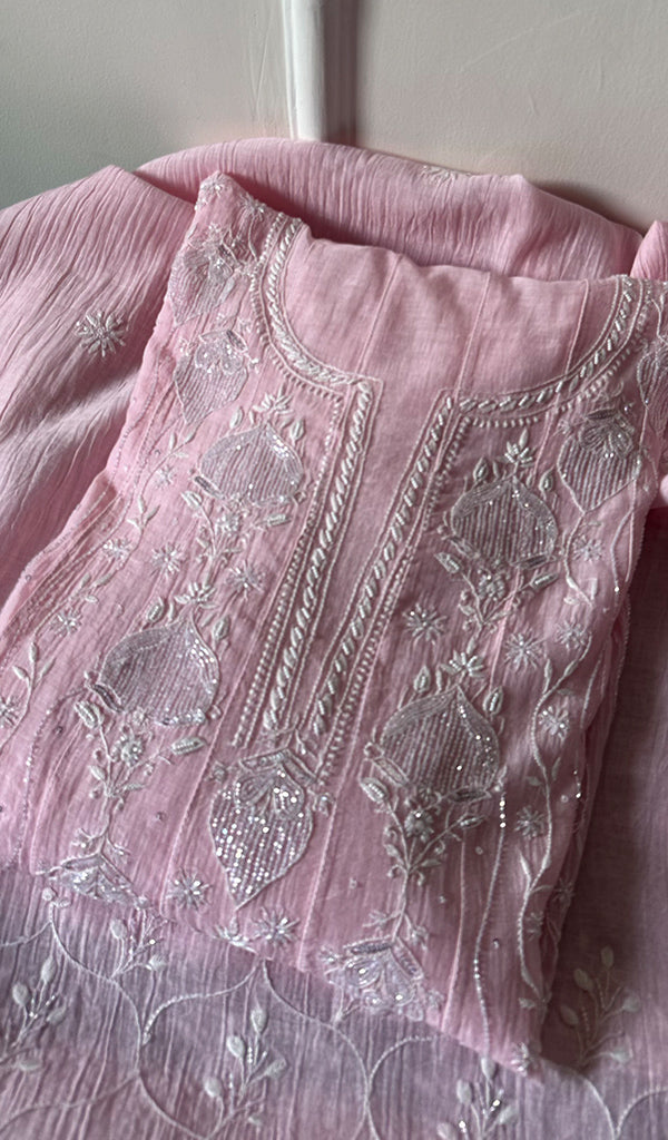 Laiba Women's Lakhnavi Handcrafted Mul Chanderi Semi - Stitched Anarkali And Dupatta Set - HONC0275206