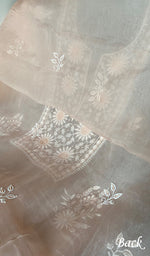 将图像加载到图库查看器中, Mainaaj Women's Lakhnavi Handcrafted Pure Organza Chikankari Unstitched Kurta And Dupatta Set- HONC0311251