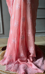 Load image into Gallery viewer, Women's Lakhnavi Handcrafted Pure Silk Georgette Chikankari Saree - HONC0285571