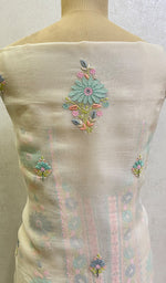 将图像加载到图库查看器中, Women's Lakhnavi Handcrafted Pure Organza Chikankari Unstitched Kurta And Dupatta Set - HONC0147631