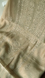 Load image into Gallery viewer, Women's Lakhnavi Handcrafted Mul Chanderi Chikankari Unstitched Kurta Dupatta Set - HONC0235823