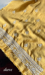 将图像加载到图库查看器中, Lucknowi Handcrafted Chanderi Silk Chikankari Unstitched Unisex Kurta Fabric - HONC0275121