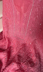 Load image into Gallery viewer, Women's Lakhnavi Handcrafted Pure Organza Chikankari Unstitched Kurta And Dupatta Set- HONC0327846