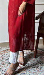Load image into Gallery viewer, Safiya Women's Lakhnavi Handcrafted Viscose Georgette Chikankari Kurti- HONC0207795