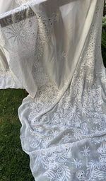 Load image into Gallery viewer, Women's Lakhnavi Handcrafted Viscose Georgette Chikankari Saree - HONC0208447
