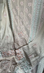 Load image into Gallery viewer, Women's Lakhnavi Handcrafted Pure Silk Georgette Chikankari Semi - stitched Anarkali And Dupatta Set- HONC0313669