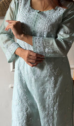 Load image into Gallery viewer, Arezo Women's Lucknowi Handcrafted Mul Chanderi Chikankari Kurti - HONC0345735