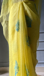 将图像加载到图库查看器中, Women's Lucknowi Handcrafted Pure Organza Silk Chikankari Saree - HONC0298119