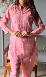 Load image into Gallery viewer, Rashida Women's Lakhnavi Handcrafted Muslin Chikankari Kurta And Pant Set - HONC0300557