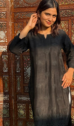 Load image into Gallery viewer, Women's Lucknowi Handcrafted Raw Silk Chikankari Kurti - HONC0224014