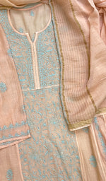 Load image into Gallery viewer, Women's Lakhnavi Handcrafted Mul Chanderi Semi - Stitched Kurta And Dupatta Set- HONC0175838