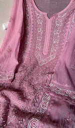 Load image into Gallery viewer, Aaliyah Women's Lakhnavi Handcrafted Mul Chanderi Semi - Stitched Kurta And Dupatta Set - HONC0253630