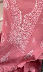 Load image into Gallery viewer, Women's Lakhnavi Handcrafted Mul Chanderi Unstitched Chikankari Full Suit Material - HONC0295753