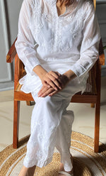 Load image into Gallery viewer, Rashida Women's Lakhnavi Handcrafted Muslin Chikankari Kurta And Pant Set - HONC0300502