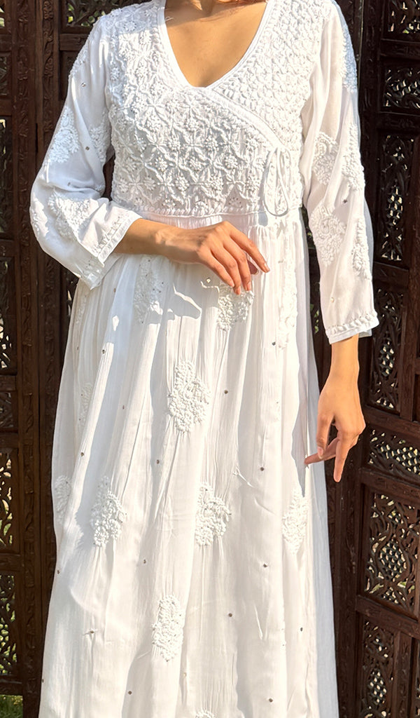 Women's Lucknowi Handcrafted Cotton Chikankari Angrakha - HONC0227178