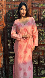 Load image into Gallery viewer, Masooma Women's Lucknowi Handcrafted Chanderi Silk Chikankari Kurti - HONC0257297