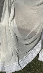 Load image into Gallery viewer, Women's Lakhnavi Handcrafted Pure Silk Georgette Chikankari Saree- HONC0260889