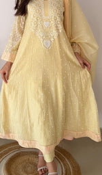 Load image into Gallery viewer, Women's Lucknowi Handcrafted Mul Chanderi Stitched Chikankari Anarkali , Dupatta With pant Set- HONC0328254