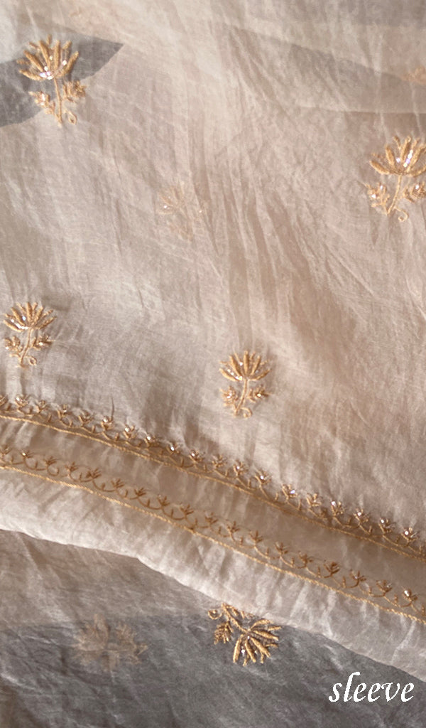 Women's Lakhnavi Handcrafted Pure Organza Chikankari Unstitched Kurta And Dupatta Set- HONC0263885