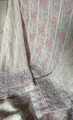 Load image into Gallery viewer, Women's Lakhnavi Handcrafted Pure Silk Georgette Chikankari Semi - stitched Anarkali And Dupatta Set- HONC0284211