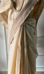 将图像加载到图库查看器中, Women's Lakhnavi Handcrafted Tussar Silk Chikankari Saree - HONC0313446