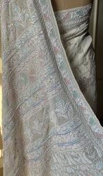 Load image into Gallery viewer, Women's Lakhnavi Handcrafted Pure Silk Georgette Chikankari Saree - HONC0202451