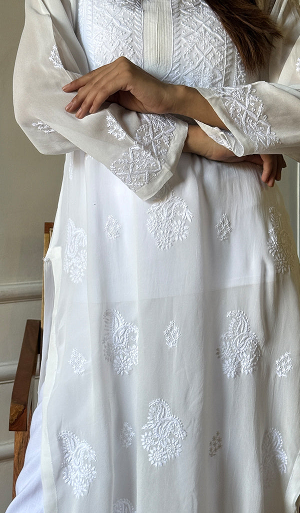 Women's Lakhnavi Handcrafted Viscose Georgette Chikankari Kurti- HONC0164617
