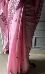 Load image into Gallery viewer, Women's Lakhnavi Handcrafted Tussar Silk Chikankari Saree - HONC0284161