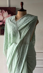 Load image into Gallery viewer, Women's Lakhnavi Handcrafted Viscose Georgette Chikankari Saree - HONC0337526