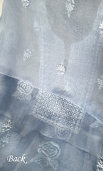 Load image into Gallery viewer, Women's Lakhnavi Handcrafted Pure Organza Chikankari Unstitched Kurta And Dupatta Set- HONC0314162
