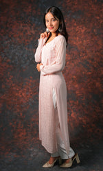 Load image into Gallery viewer, Yusra Women's Lakhnavi Handcrafted Viscose Georgette Chikankari Kurti- HONC0327253