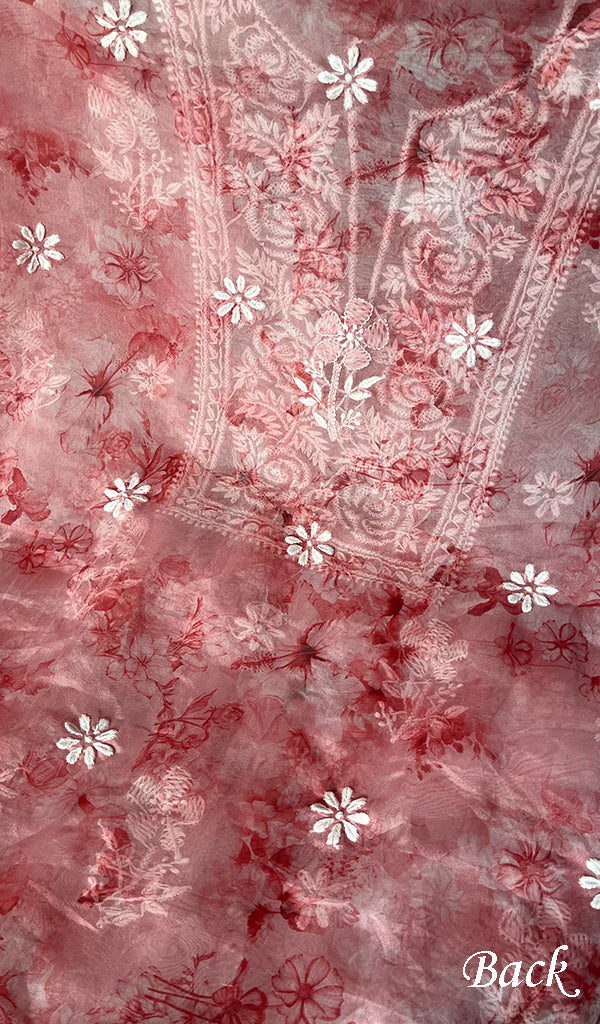 Women's Lakhnavi Handcrafted Organza Chikankari Unstitched Kurta And Dupatta Set - HONC0268883