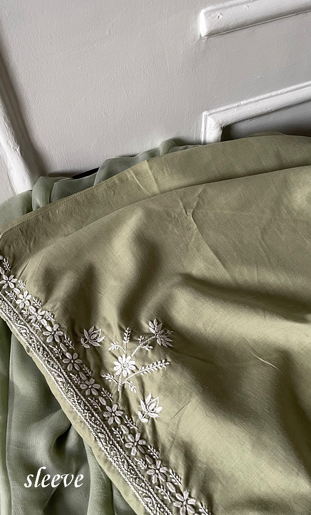 Women's Lakhnavi Handcrafted Unstitched Cotton Chikankari Suit Material - HONC0317004