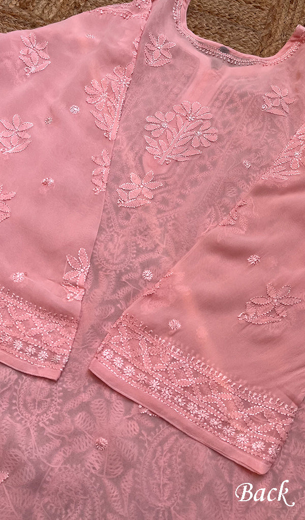 Women's Lakhnavi Handcrafted Viscose Georgette Chikankari Kurti- HONC0276107
