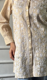 Load image into Gallery viewer, Women's Lakhnavi Handcrafted Tissue Chanderi Chikankari Top - HONC0348541